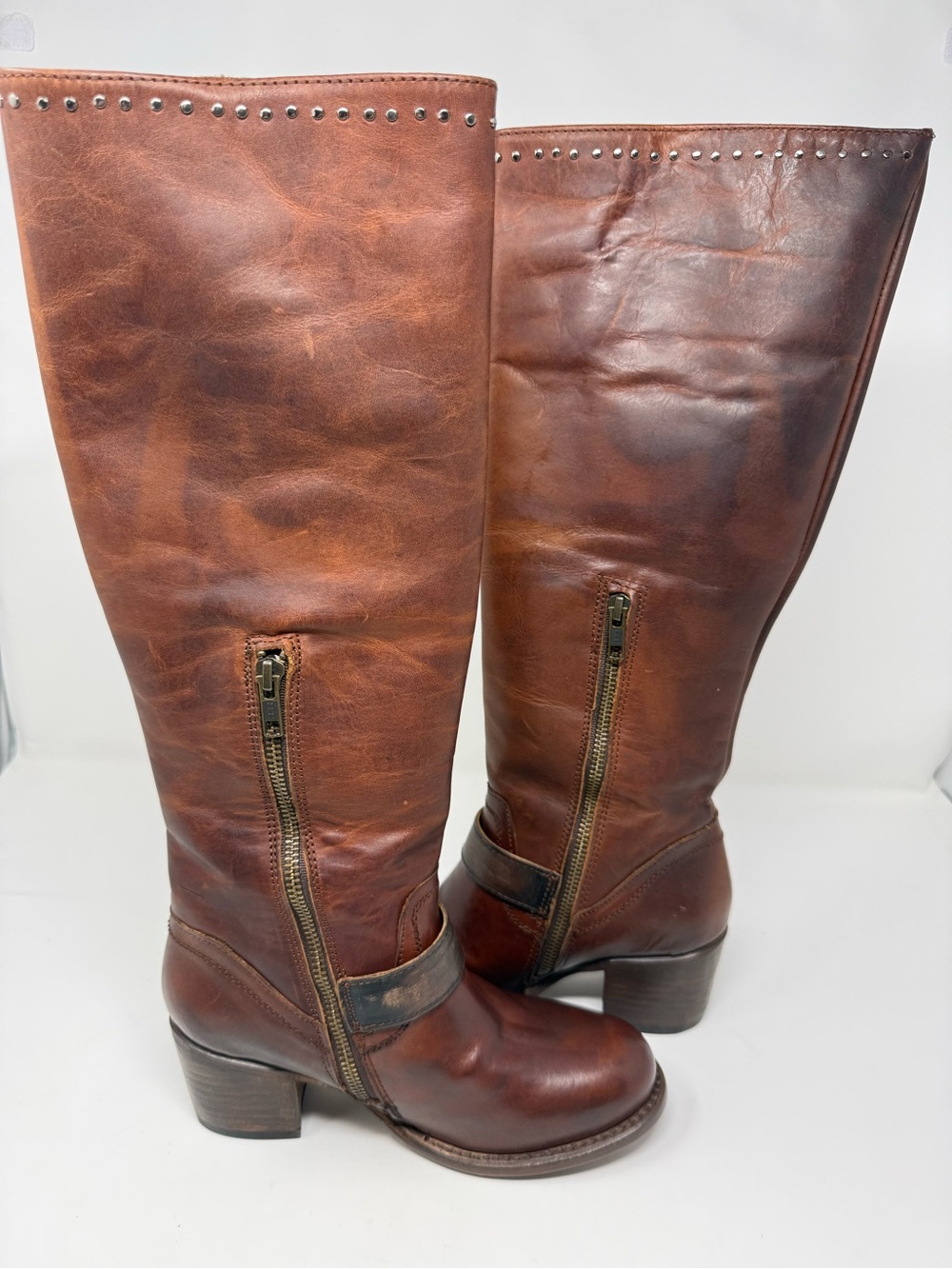 Born Brown Leather Tall Riding Boots with Studded Zip - Picture 8 of 8